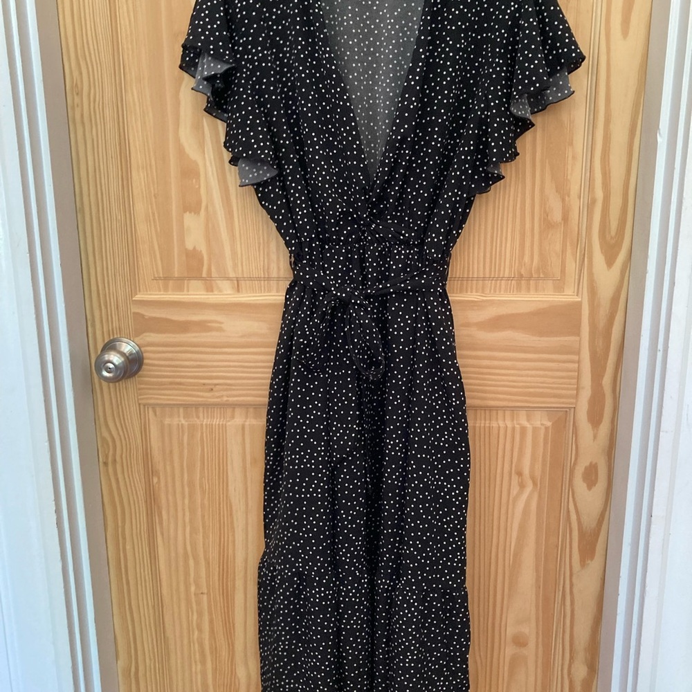 Ruffle Short Sleeve Midi Dress Polka Dot with pockets - Picture 6 of 15